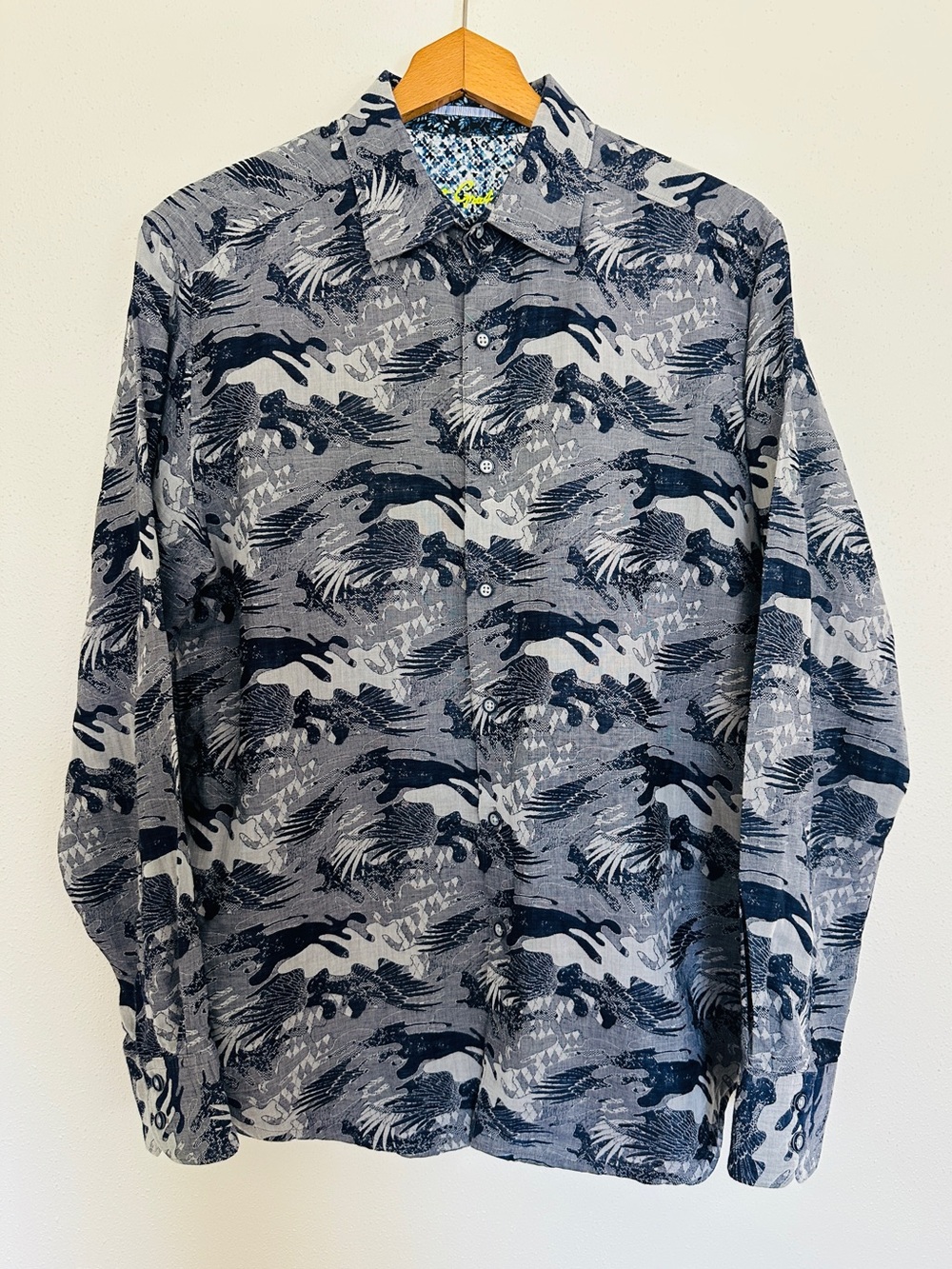 Robert Graham Wilder Camouflage Flip Cuff Button Down Shirt Mens Size M